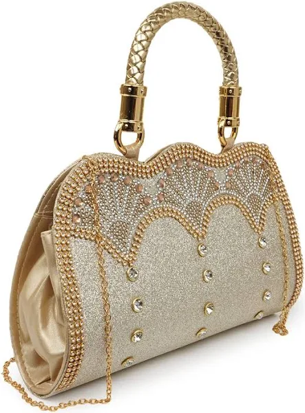 NORVE Women's Elegant Designer Wedding Party Classy Trendy Gold Chain Strap Crossbody Clutch